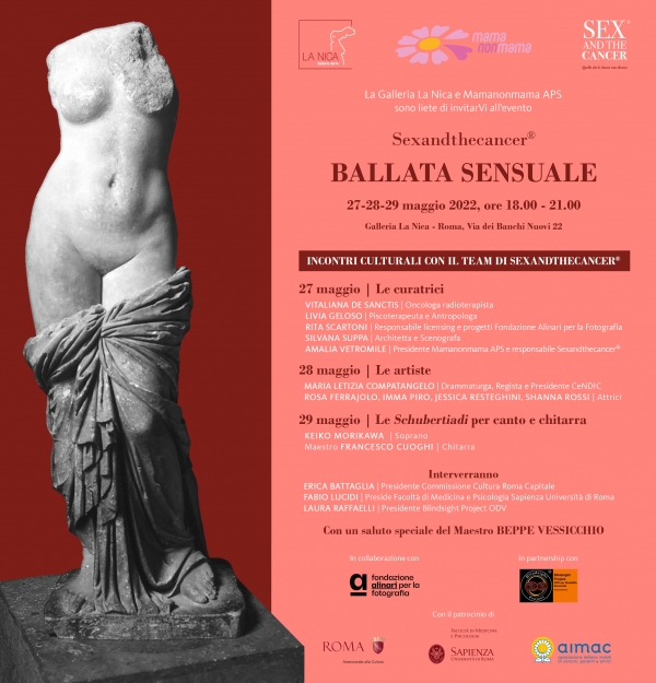 Alla Galleria La Nica il 27-28-29 maggio esposizione delle trentadue fotografie contenute nel video della “Ballata sensuale”, il primo evento artistico di Sexandthecancer®
