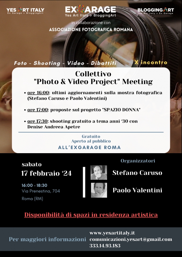 Photo &amp; Video Project Meeting. Sabato 17 febbraio all&#039;ExGarage un incontro tra fotografi e videomakers: programmazione mostra; progetto donna; shooting gratuito