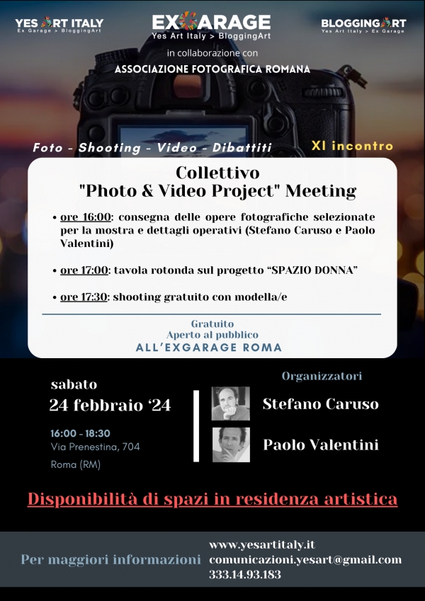 Photo &amp; Video Project Meeting. Sabato 24 febbraio all&#039;ExGarage un incontro tra fotografi e videomakers: programmazione mostra; progetto donna; shooting gratuito